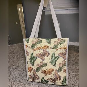 Vintage Y2K Beige Butterfly Print Shoulder Tote Bag